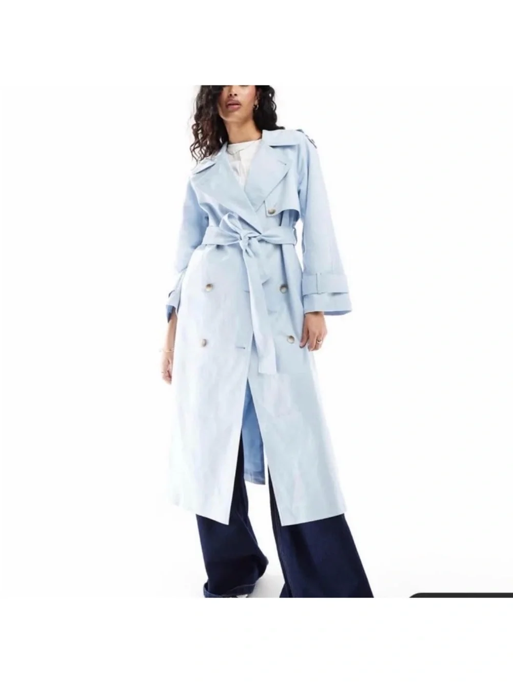 ASOS Light Blue Trench Coat with Waist Tie 12 NWT - Picture 1 of 4